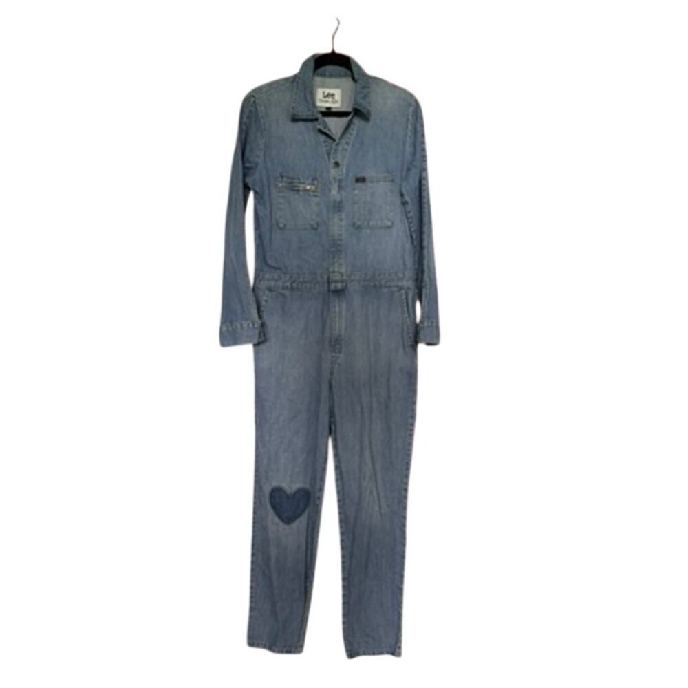 Lee Striped Union-Alls Coverall Overall Jumpsuit with Heart Knee Patch